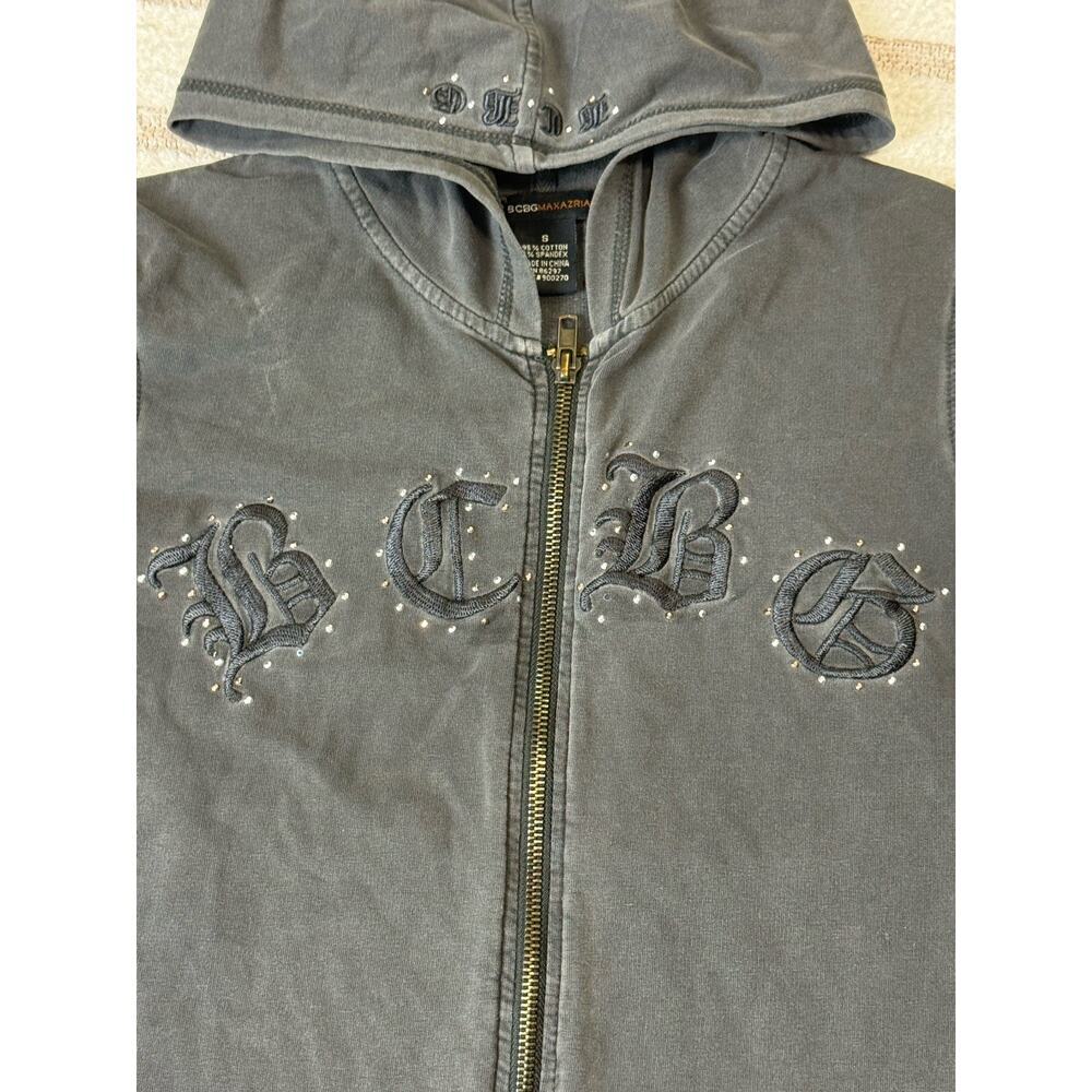 Y2k Vintage Gray Embroidered Full Zip Hoodie Gothic Grunge Women’s Size S - Picture 5 of 13